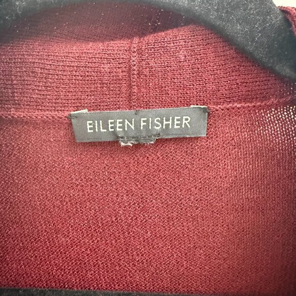 Eileen Fisher 100% Wool Cardigan Sweater in Burgundy - Picture 3 of 4
